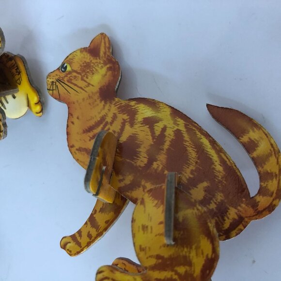 Vintage Cardboard Cat Figurines Set Of 5 Mid-Century Style 3D Puzzle Design - Picture 3 of 7